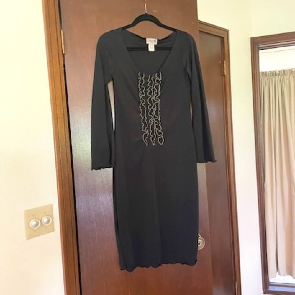 Luly K Vintage Sheer Little Black Dress Size Large Ruffles